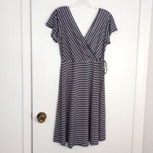 Kaileigh Kaela Faux-Wrap Navy Stripe Knit Summer Dress NWOT